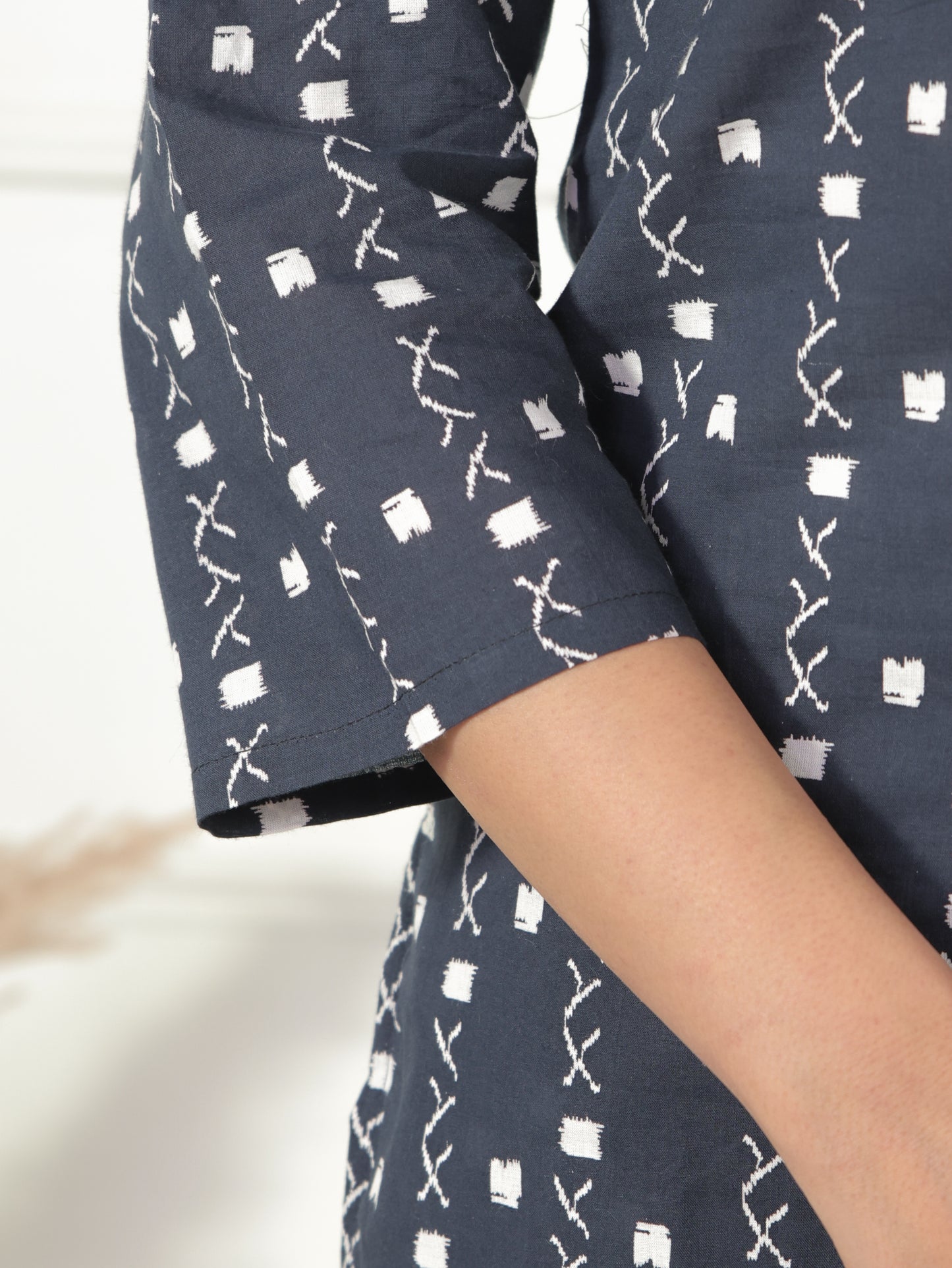 Soft Cotton Geometric Straight Navy Blue Kurta