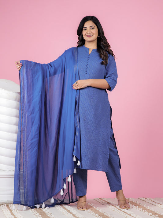 Cotton Voile Solid Blue Dupatta