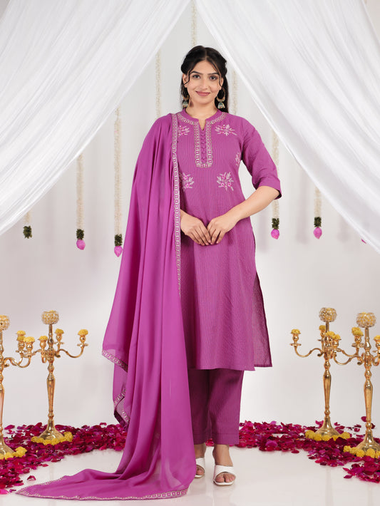 Embroidered Cotton Voile Solid Purple Dupatta