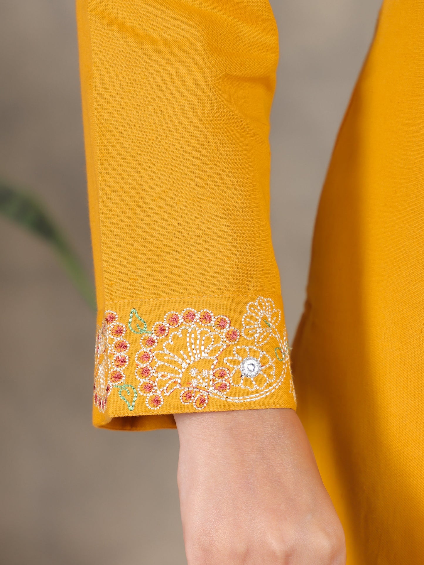 Embroidered Cotton Dobby Solid Straight Yellow Kurta