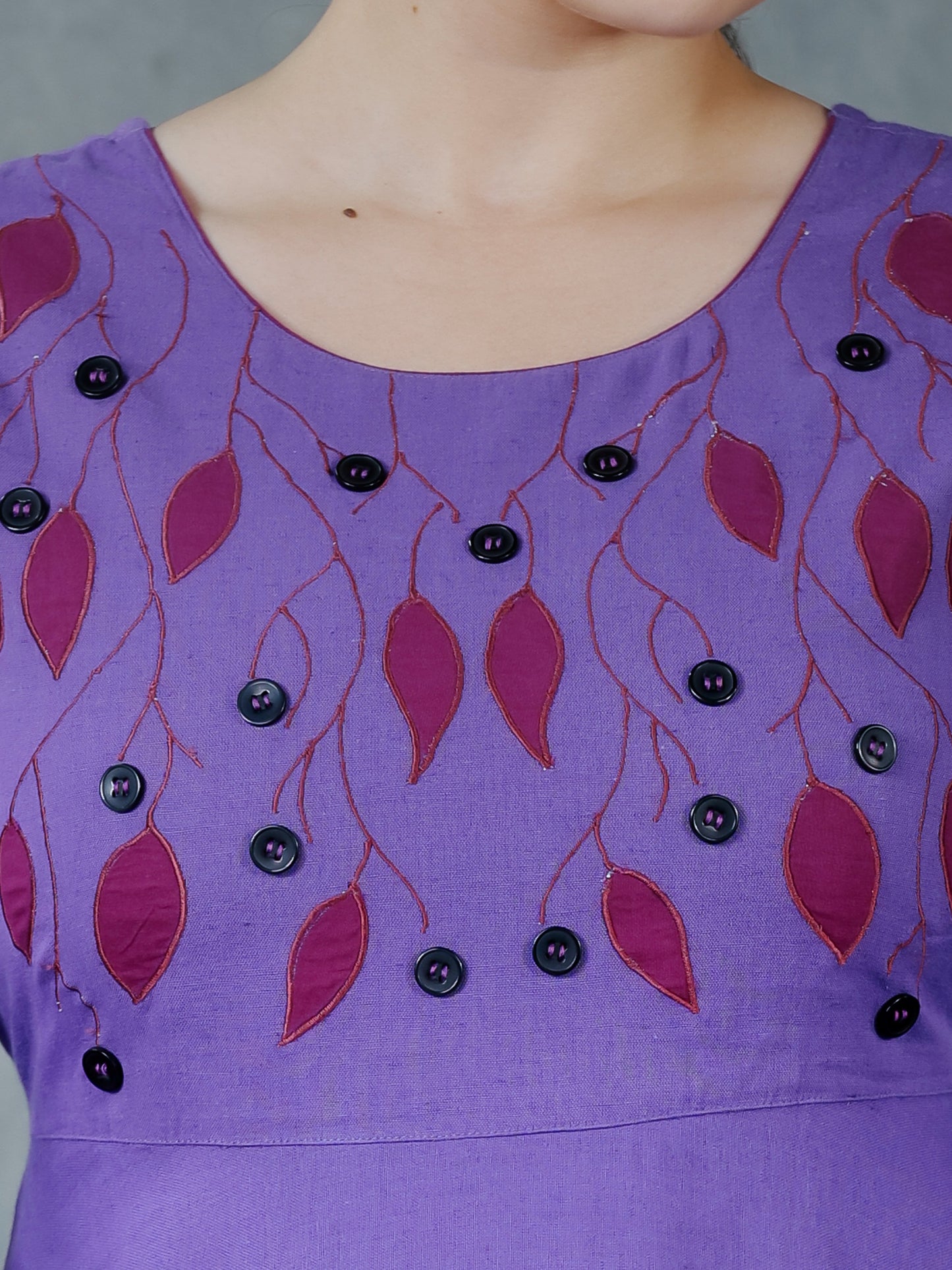 Embroidered Linen Cotton Solid Anarkali Purple Kurta