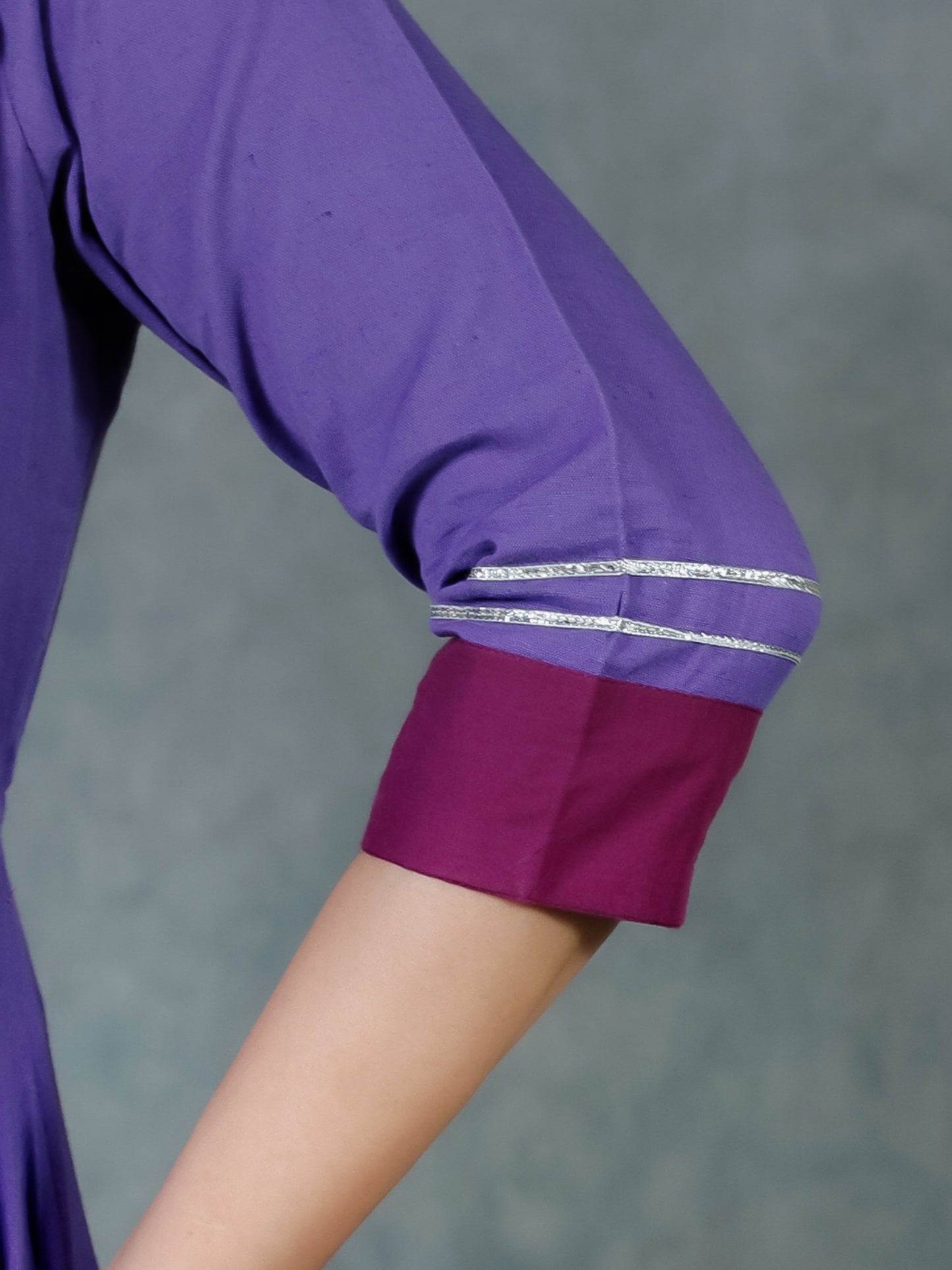 Embroidered Linen Cotton Solid Anarkali Purple Kurta