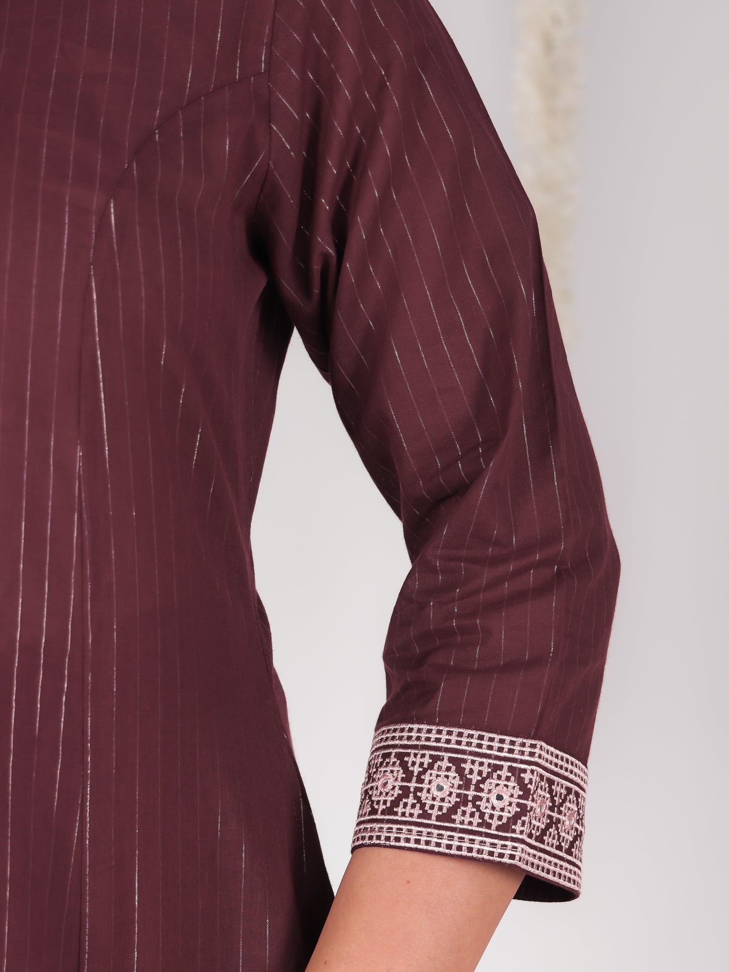 Embroidered Lurex Cotton Solid Flared Brown Kurta
