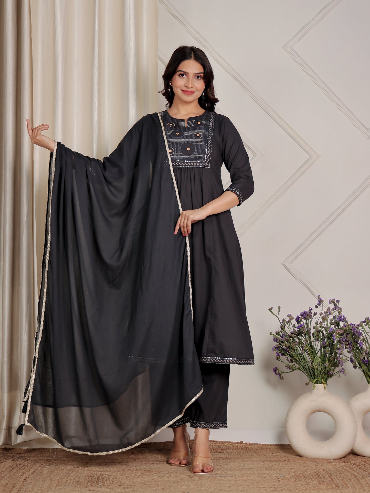 Cotton Voile Solid Navy Blue Dupatta
