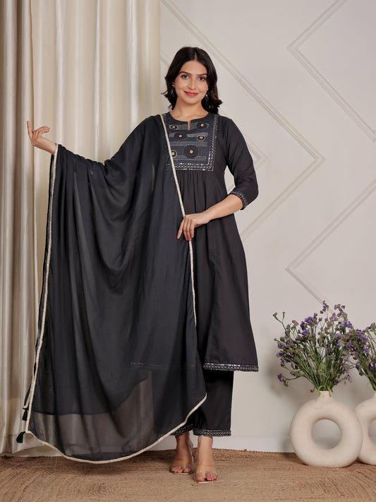 Cotton Voile Solid Navy Blue Dupatta