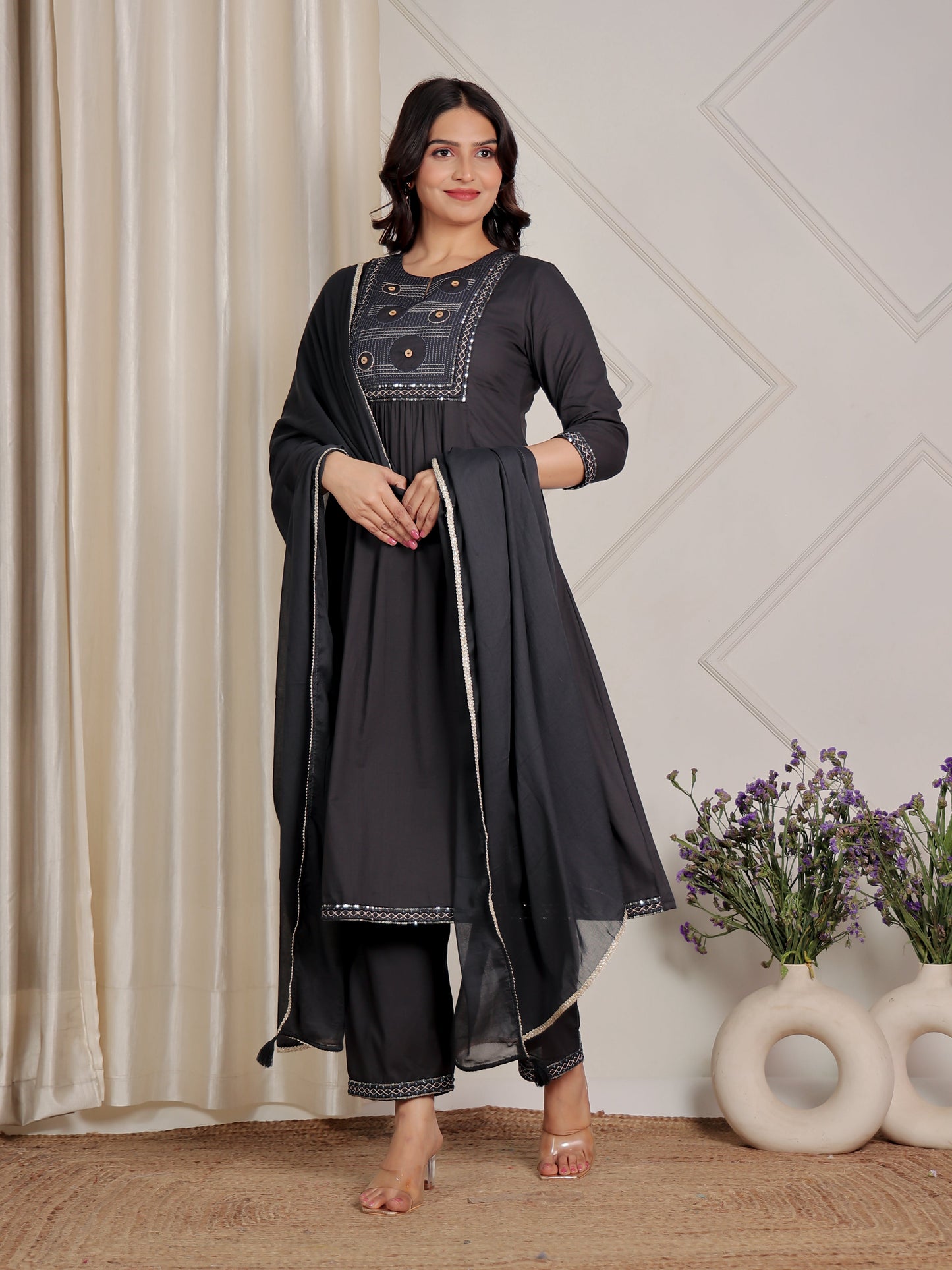 Cotton Voile Solid Navy Blue Dupatta