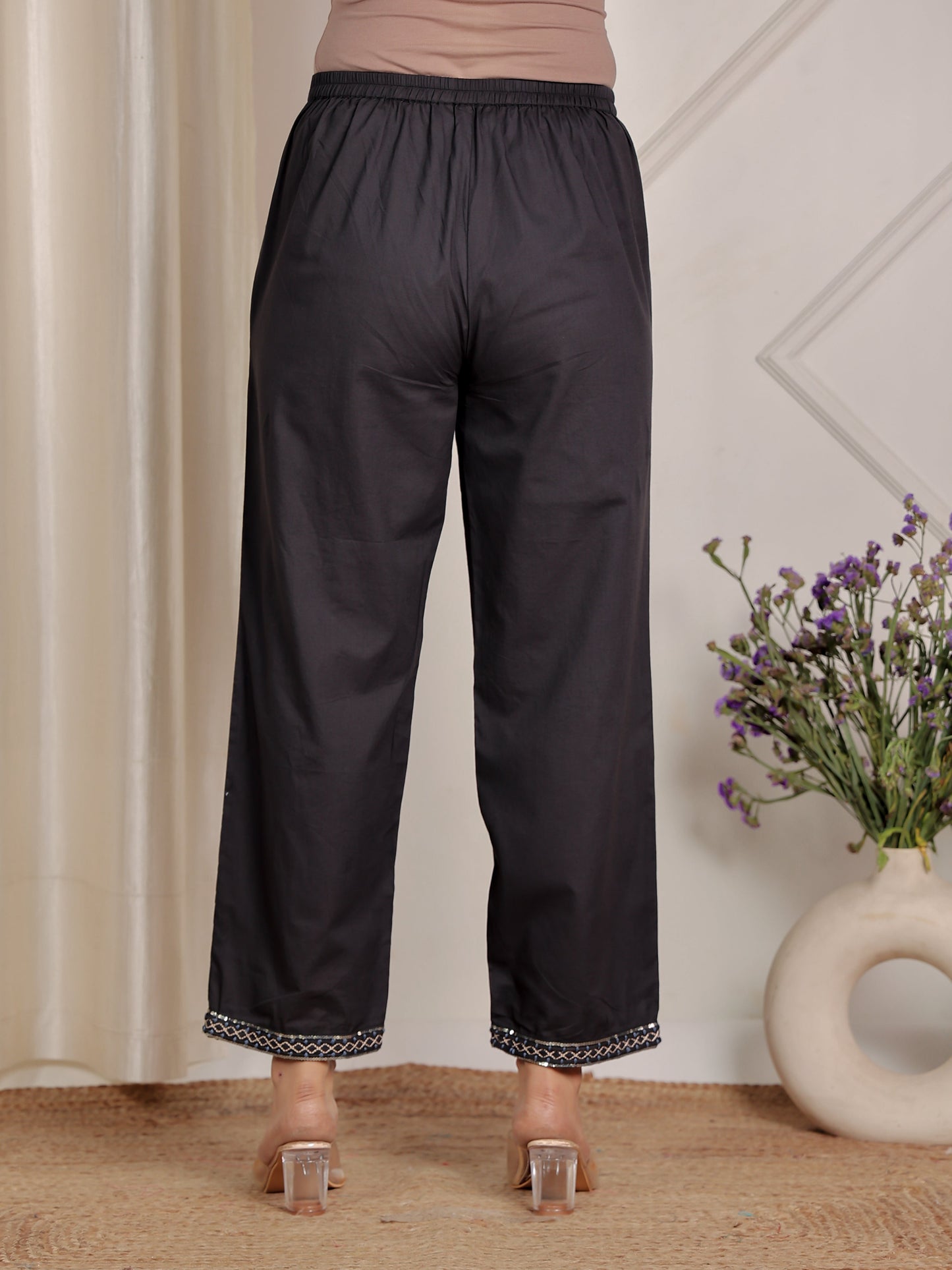 Embroidered Soft Cotton Solid Panelled Navy Blue Kurta