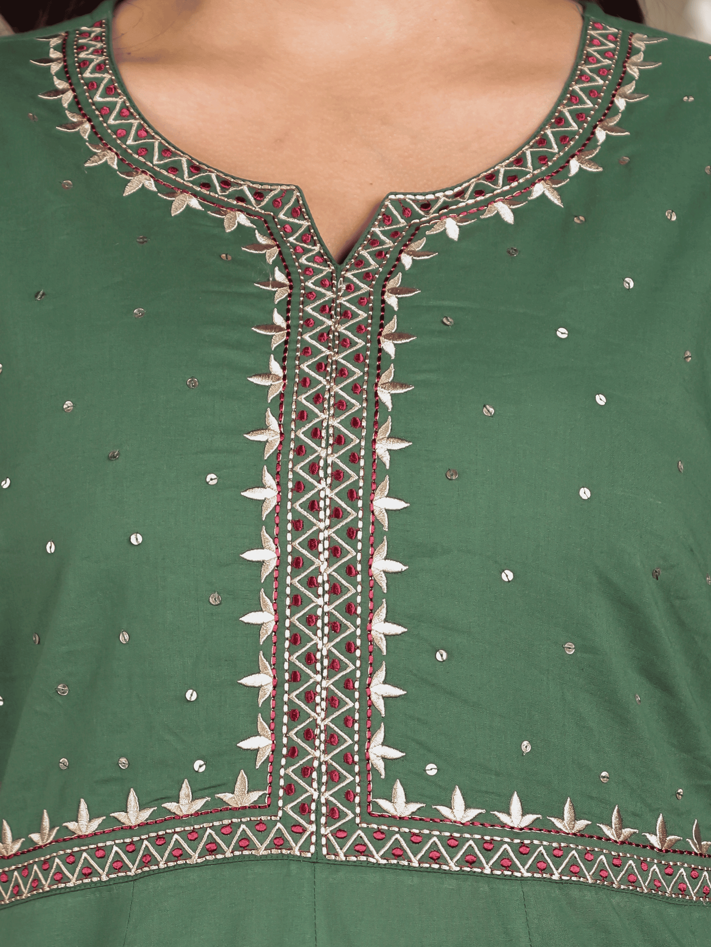 Embroidered Soft Cotton Solid Anarkali Green Kurta