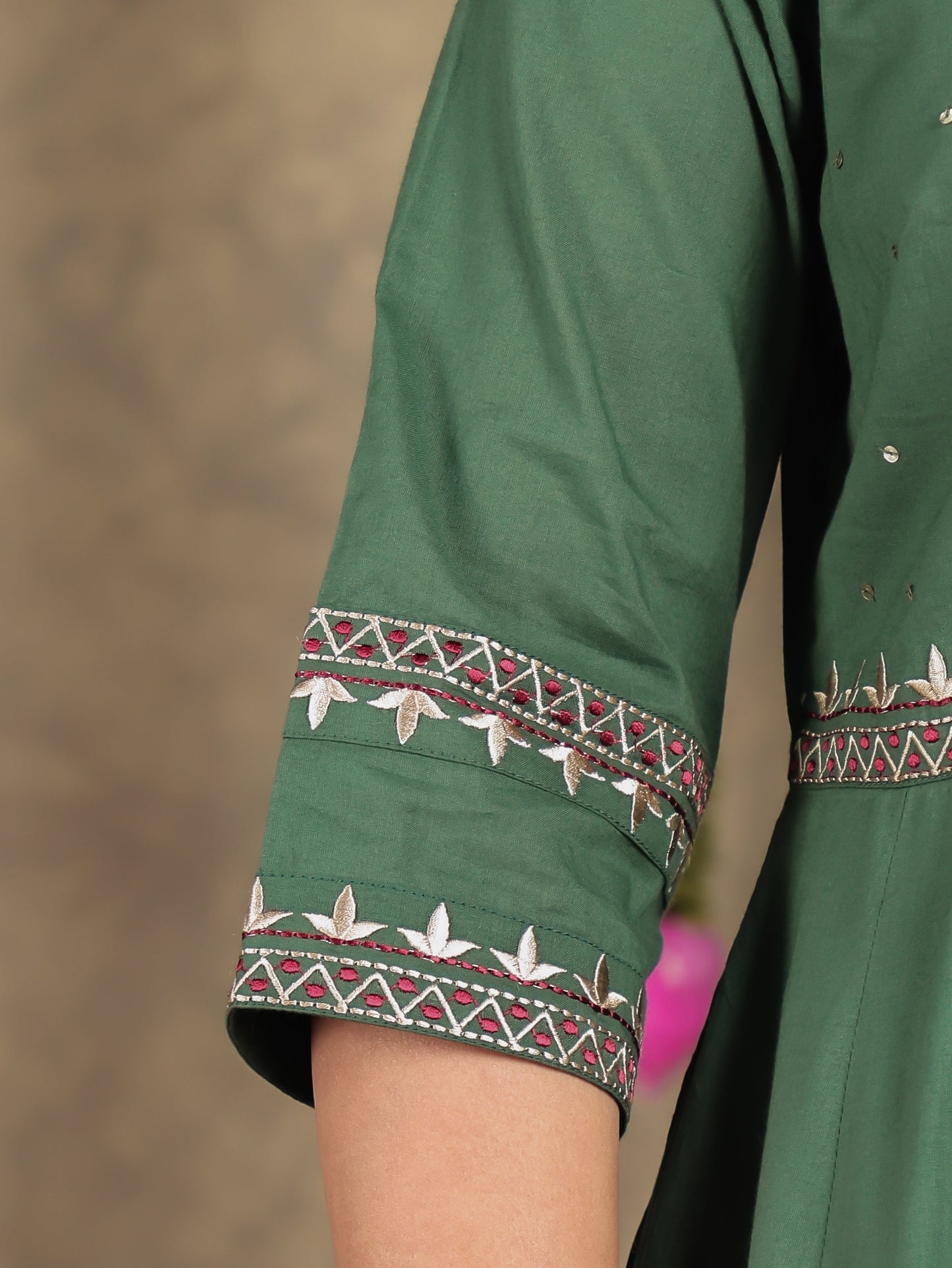 Embroidered Soft Cotton Solid Anarkali Green Kurta