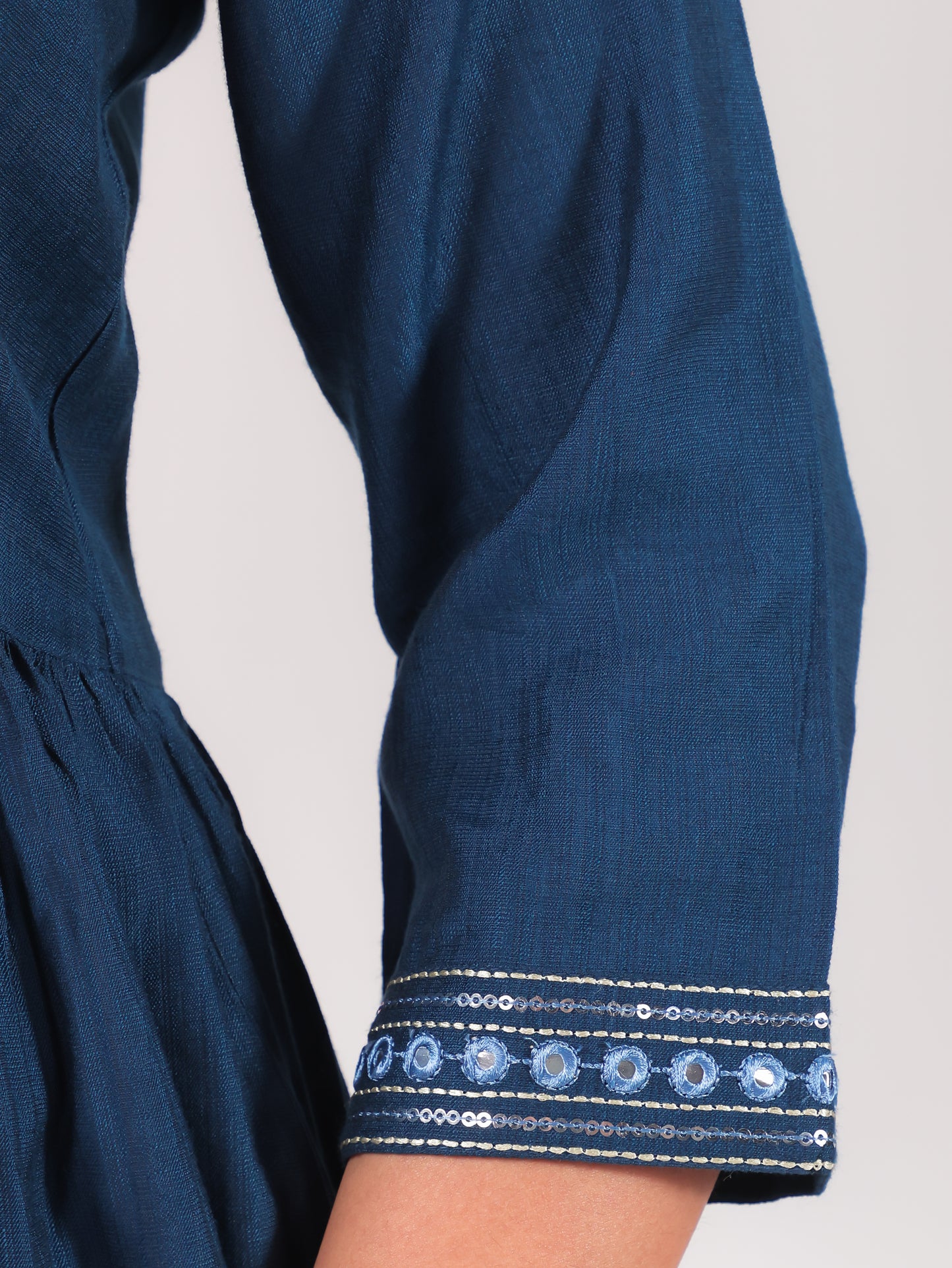 Embroidered Vertigan Solid Flared Blue Kurta
