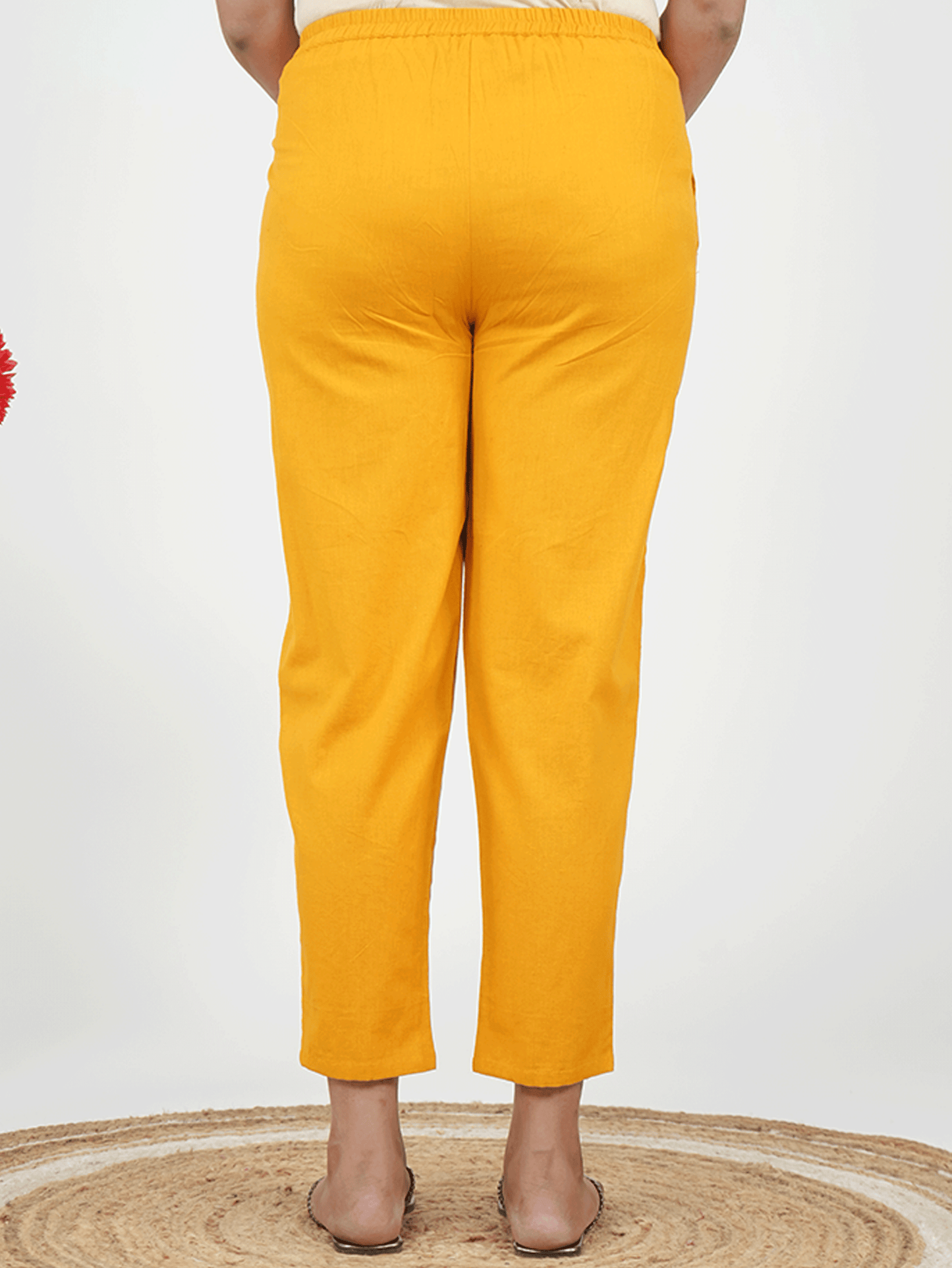 Linen Cotton Solid Yellow Tapered Trousers