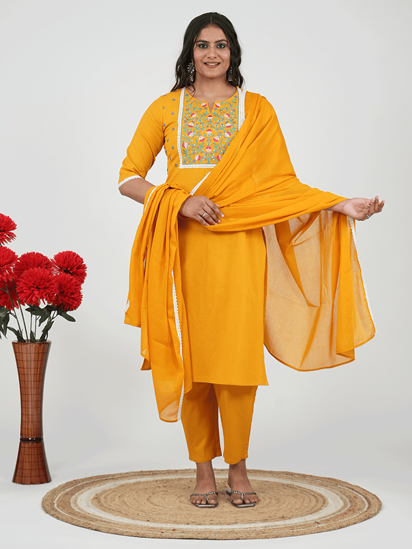 Linen Cotton Solid Yellow Dupatta