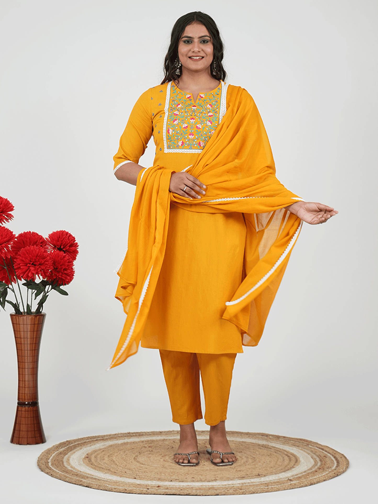 Linen Cotton Solid Yellow Dupatta
