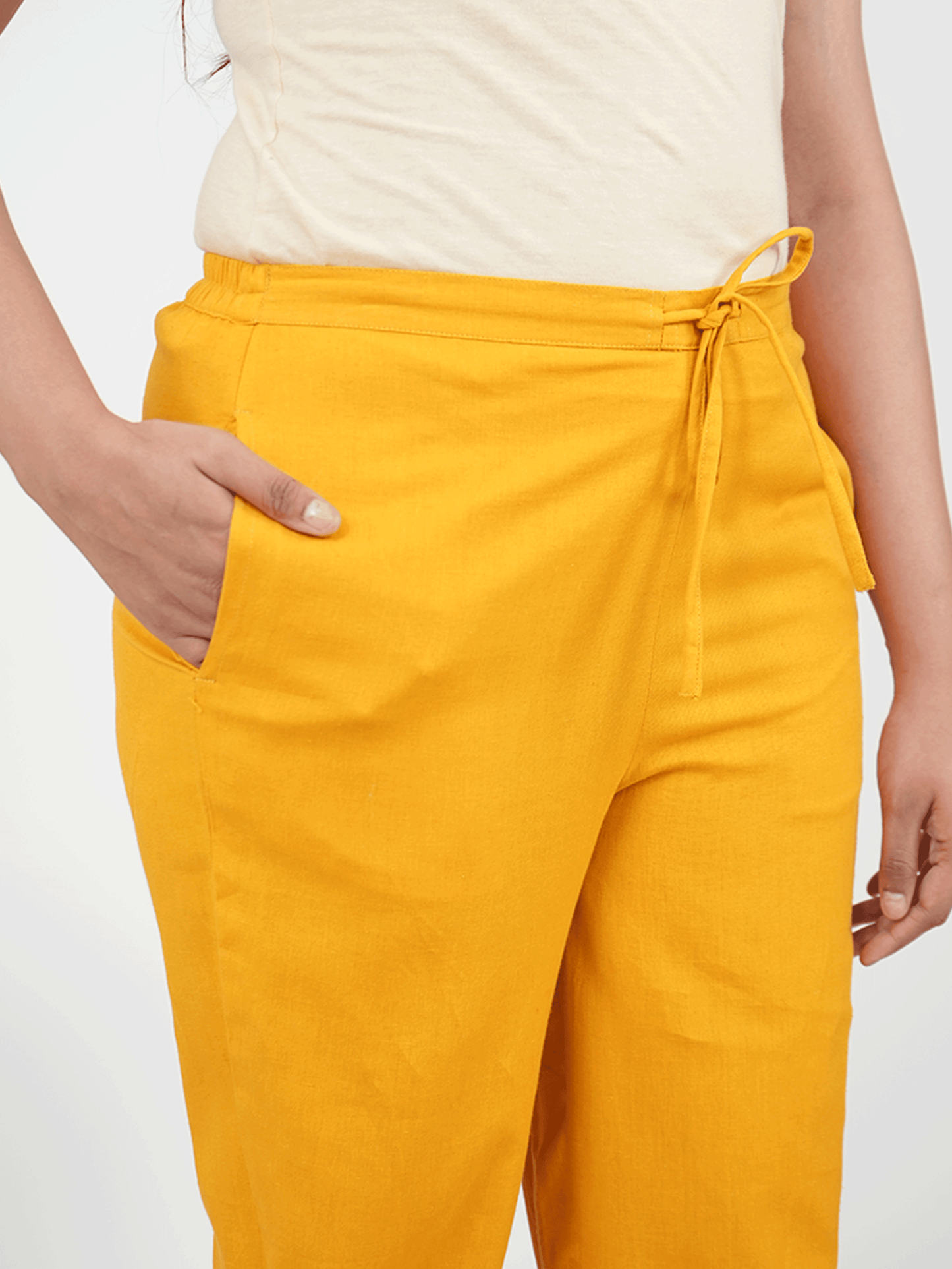 Embroidered Linen Cotton Solid Straight Yellow Kurta