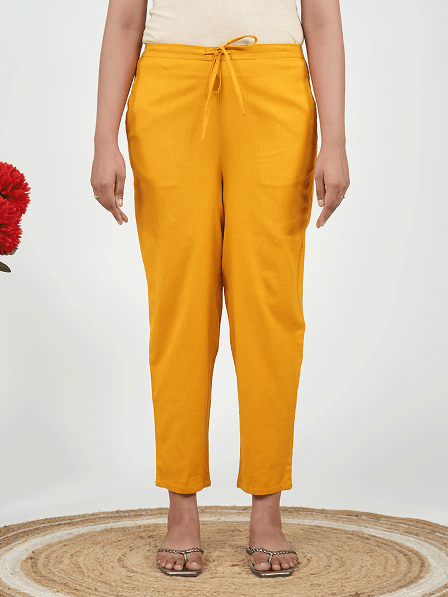 Embroidered Linen Cotton Solid Straight Yellow Kurta