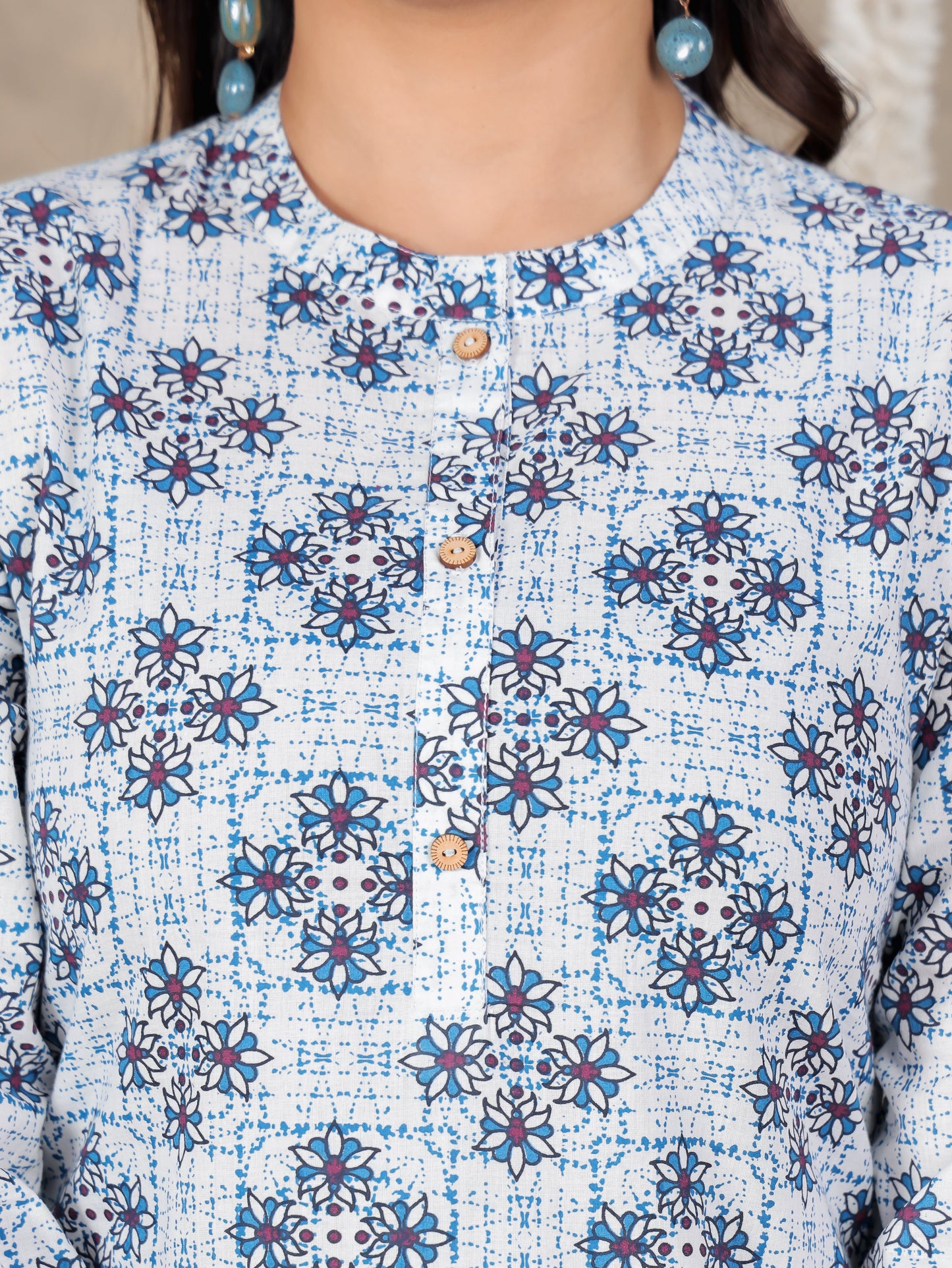 Soft Cotton Geometric Straight White Kurta
