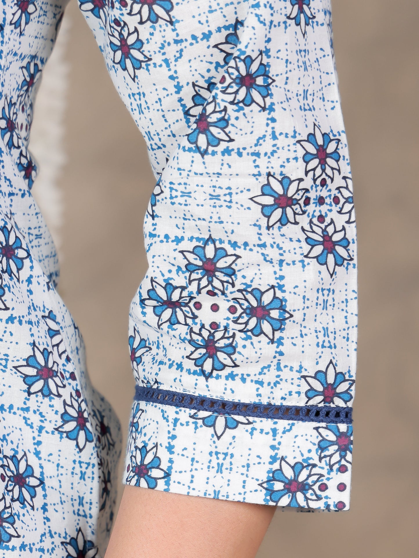 Soft Cotton Geometric Straight White Kurta