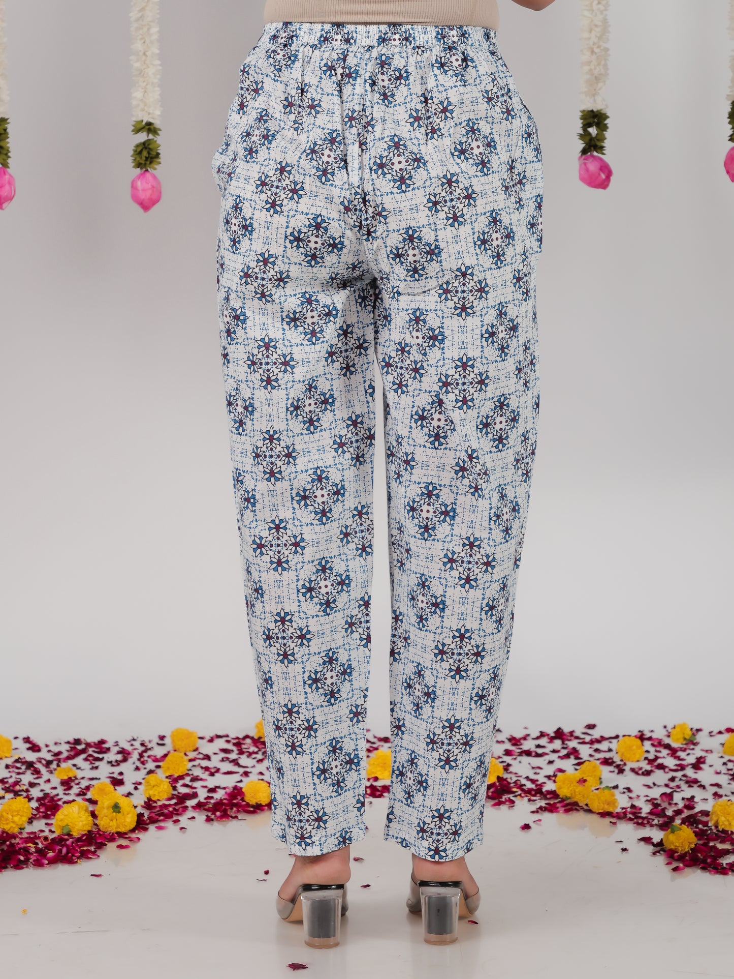 Embroidered Soft Cotton Geometric Anarkali Blue Kurta