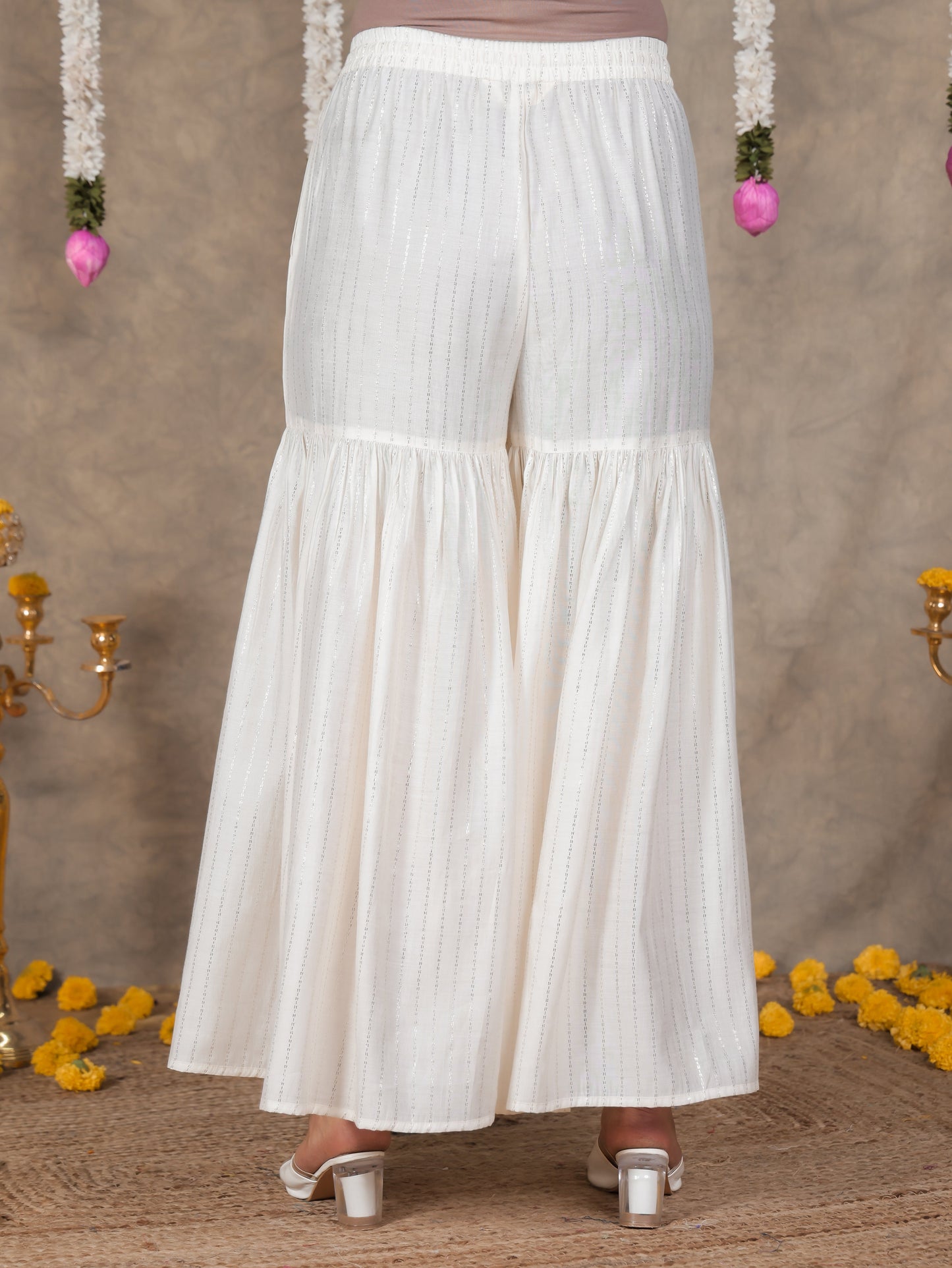 Embroidered Roman Silk Gold foil Straight White Kurta