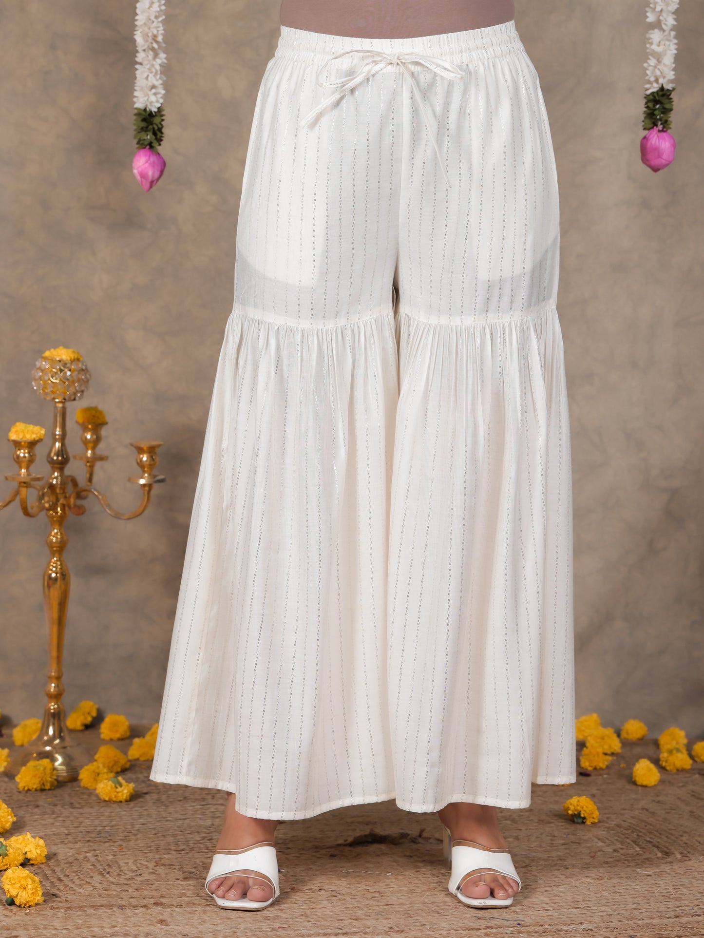Embroidered Roman Silk Gold foil Straight White Kurta