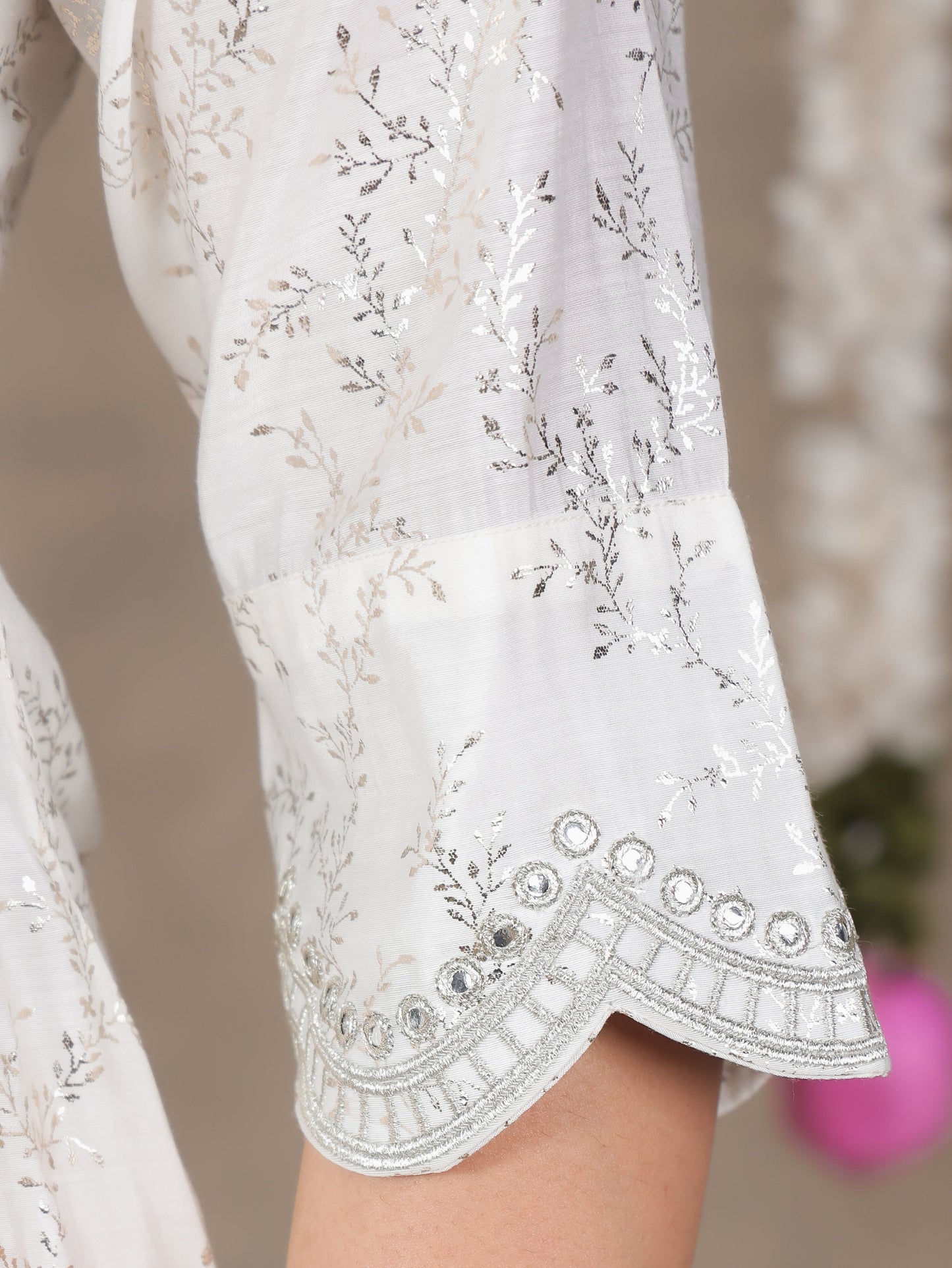 Embroidered Roman Silk Gold foil Straight White Kurta