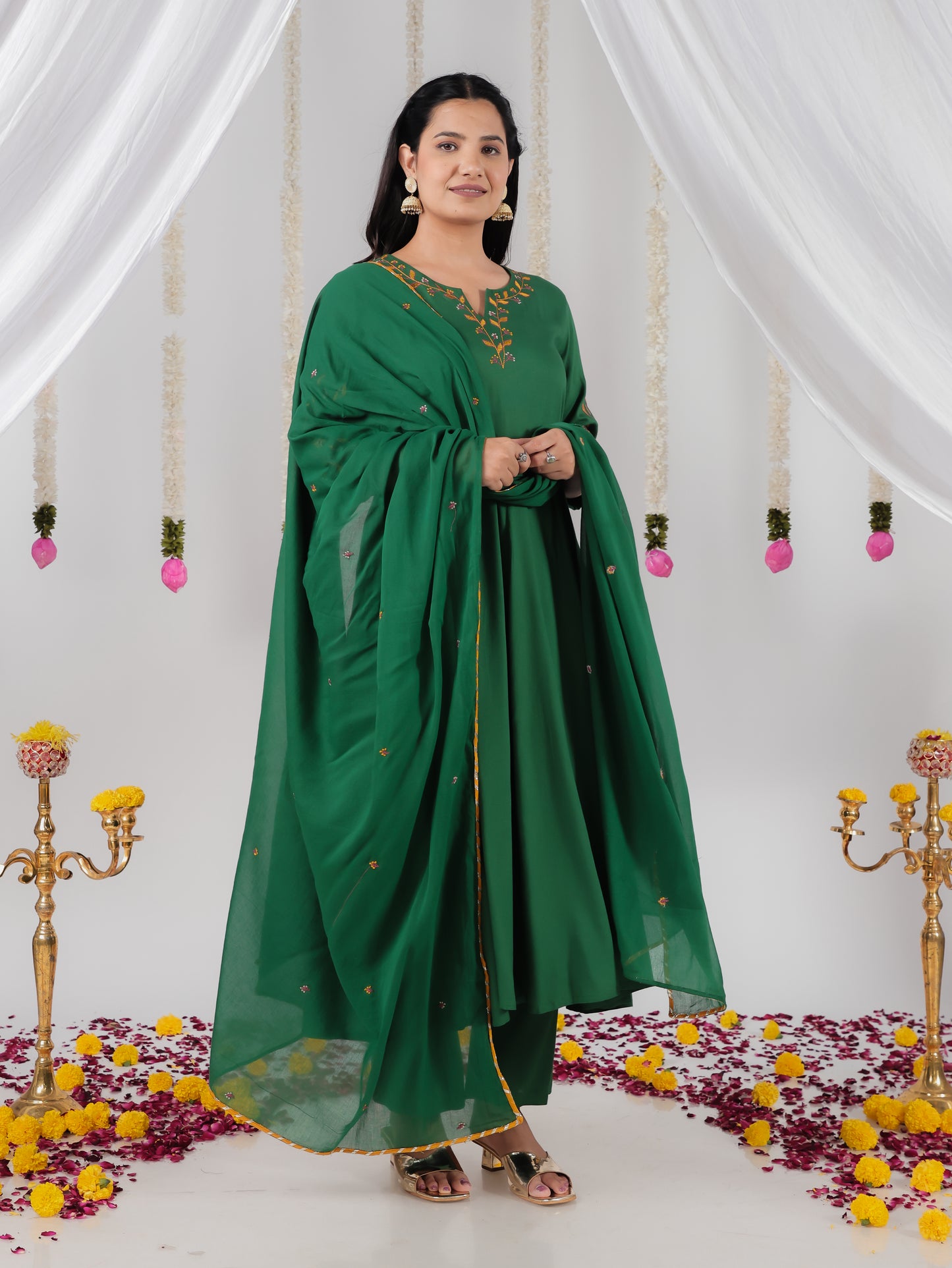 Embroidered Viscose Solid Anarkali Sea Green Kurta