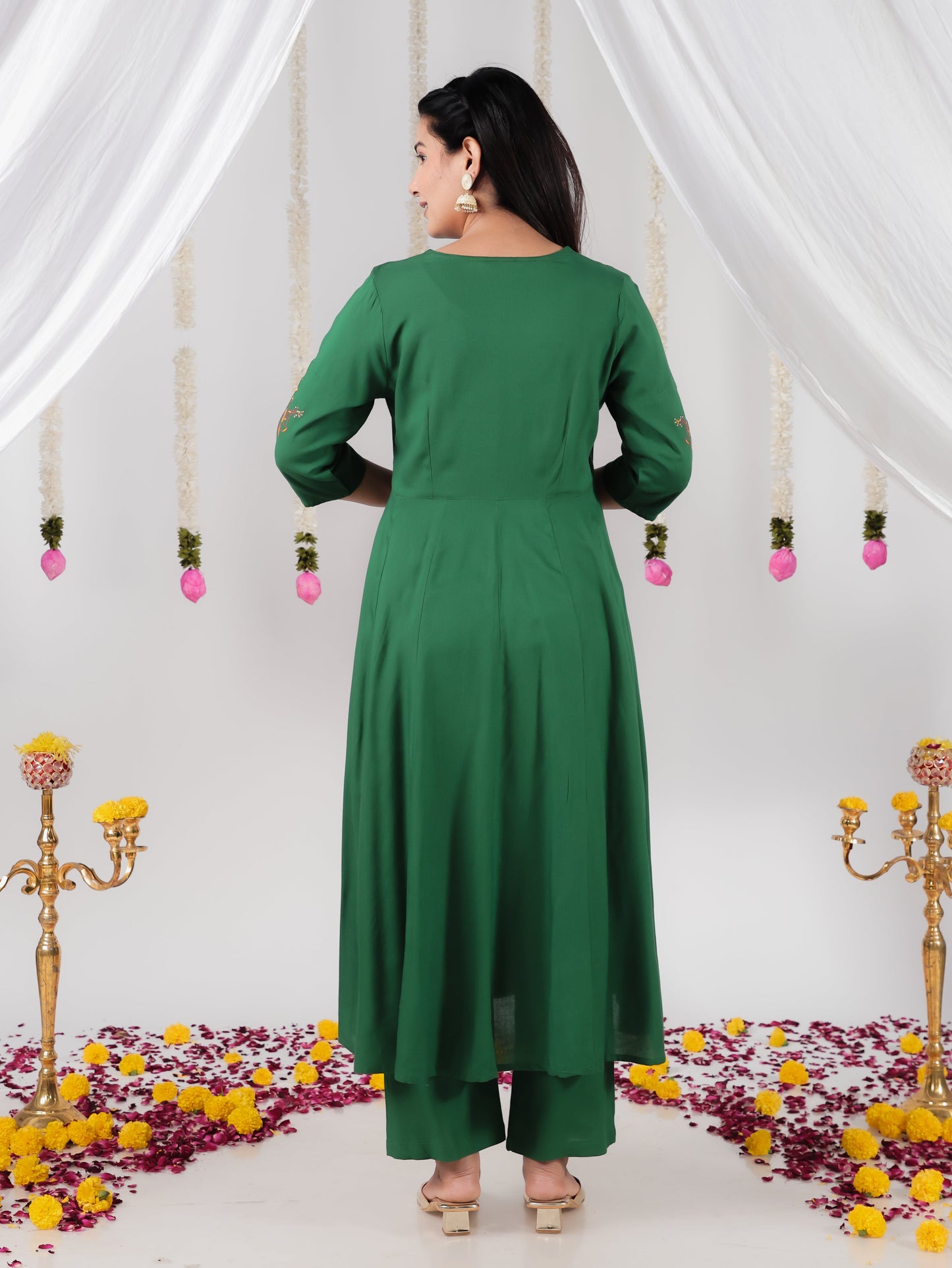 Embroidered Viscose Solid Anarkali Sea Green Kurta