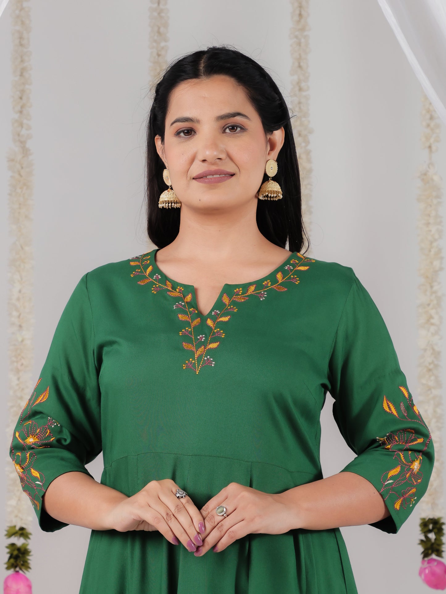 Embroidered Viscose Solid Anarkali Sea Green Kurta