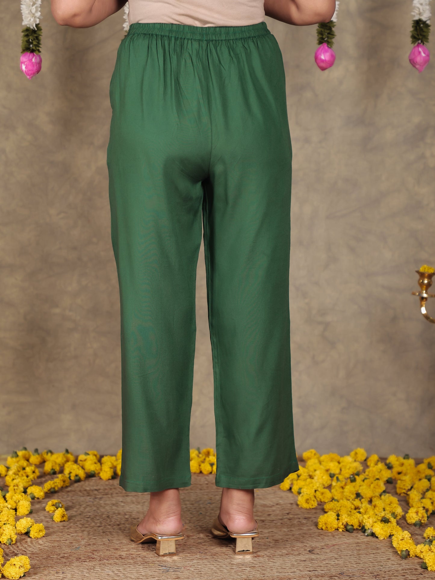 Embroidered Viscose Solid Kaftan Green Kurta