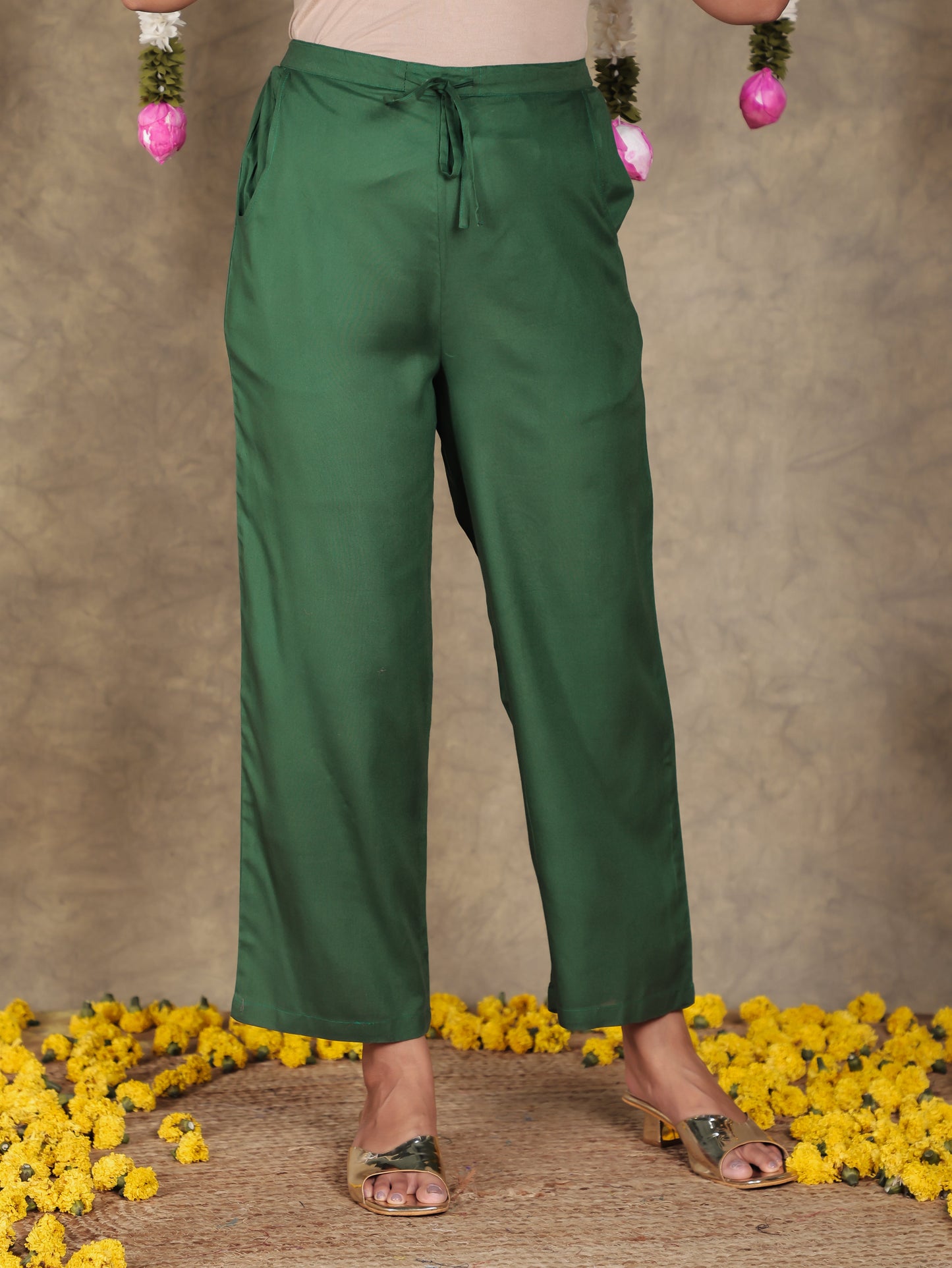 Embroidered Viscose Solid Kaftan Green Kurta