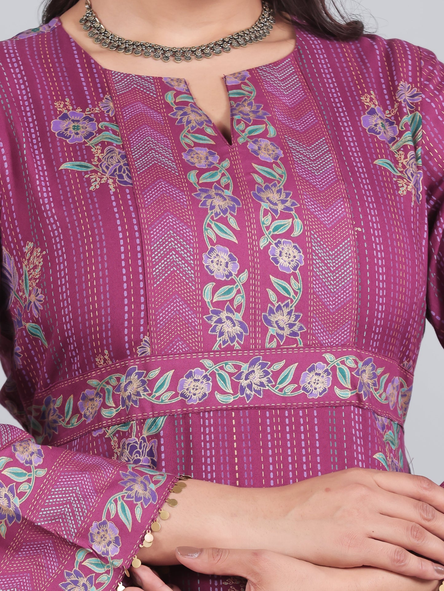 Viscose Floral Flared Purple Dress