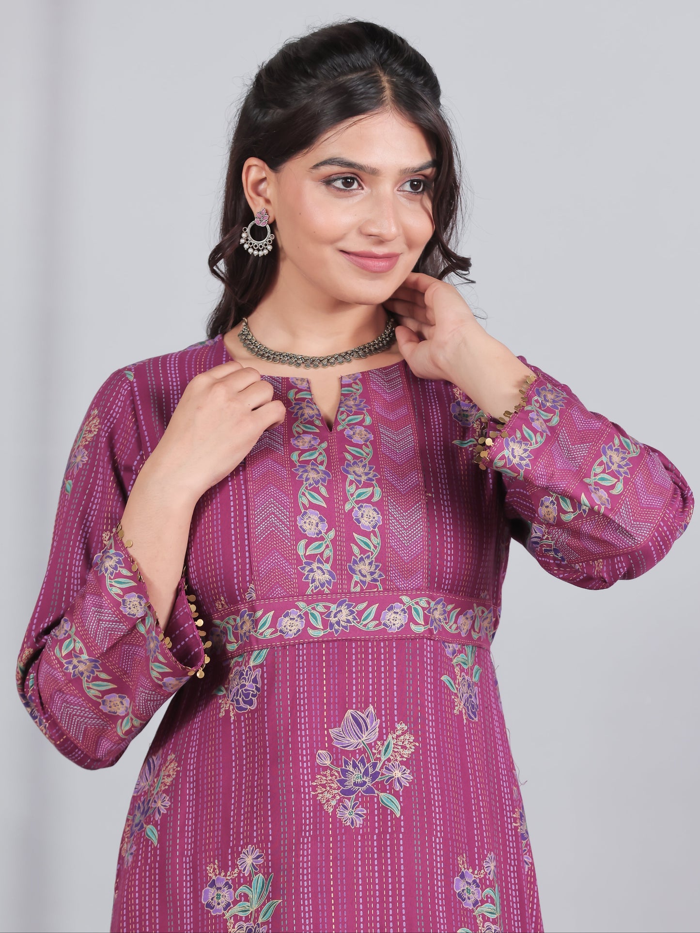 Viscose Floral Flared Purple Dress