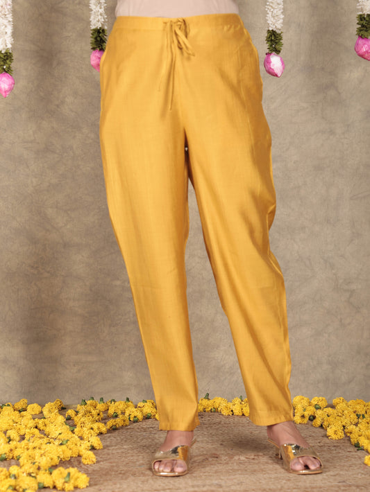 Vertigan Solid Yellow Tapered Trousers