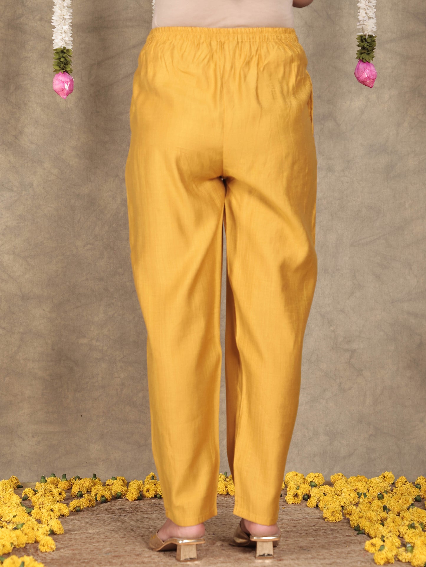 Vertigan Solid Yellow Tapered Trousers