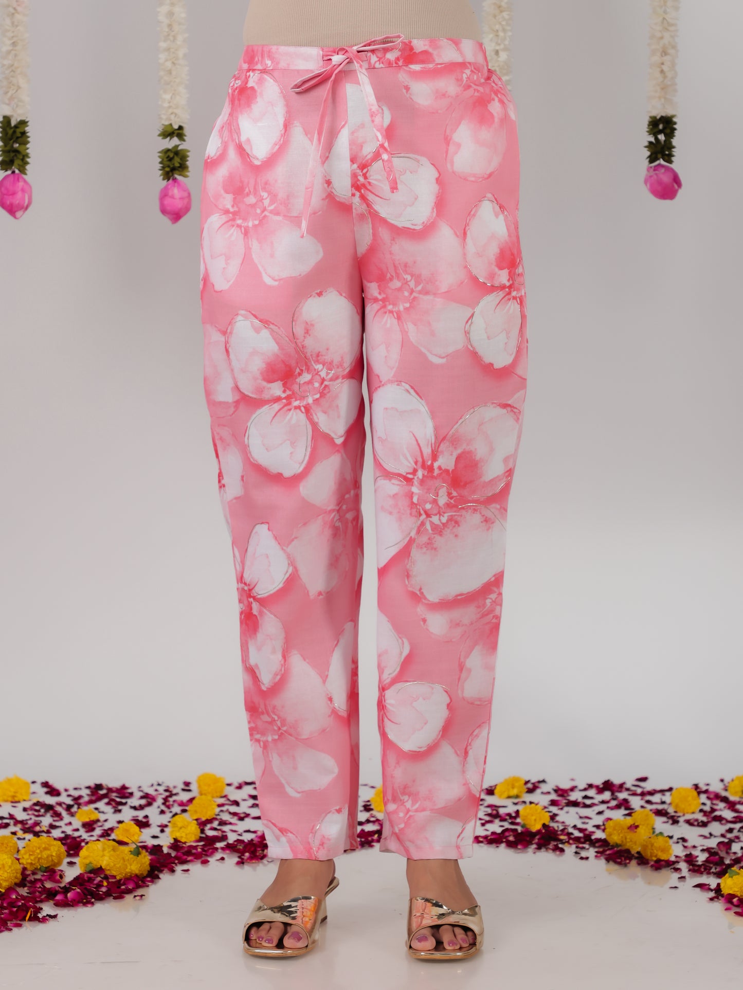 Chanderi Floral Peach Tapered Trousers