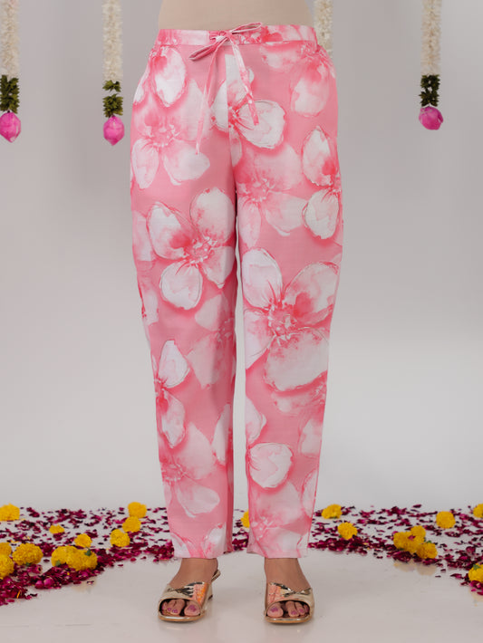 Chanderi Floral Peach Tapered Trousers