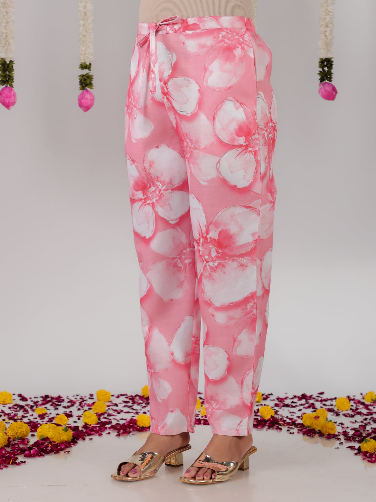 Chanderi Floral Peach Tapered Trousers
