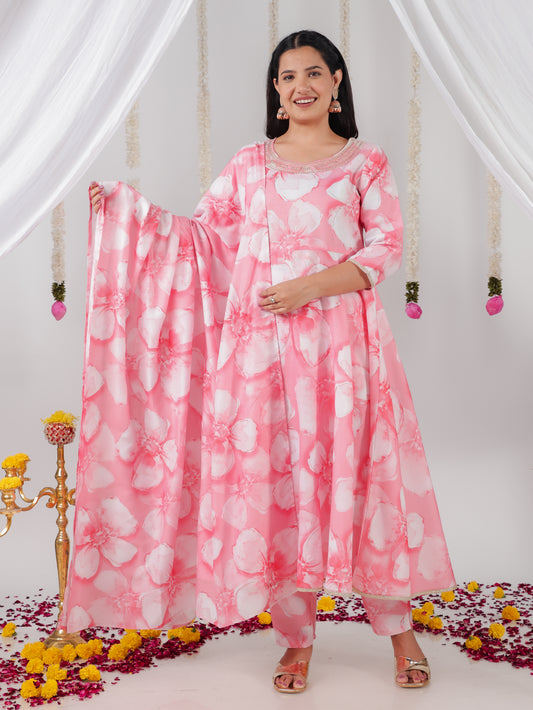 Chanderi Floral Peach Dupatta