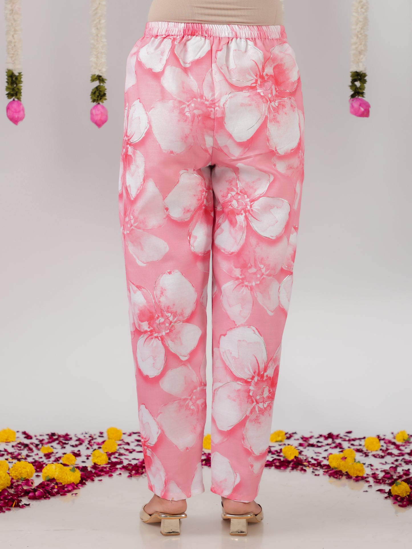 Embroidered Roman silk Floral Anarkali Pink Kurta