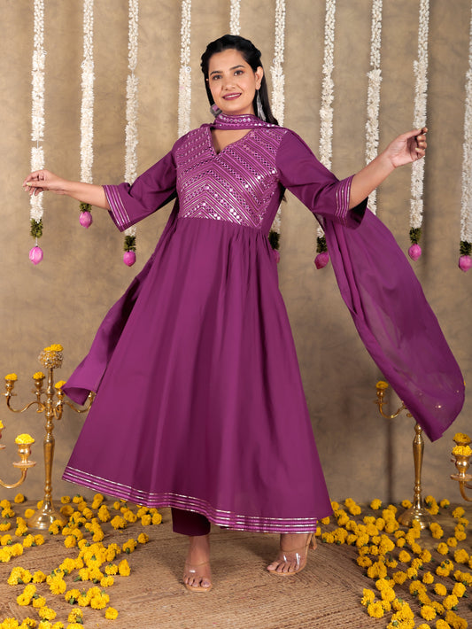 Embroidered Cotton Voile Solid Purple Dupatta