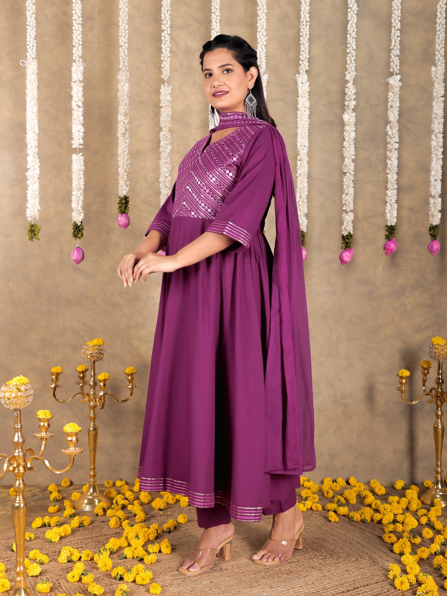 Embroidered Cotton Voile Solid Purple Dupatta