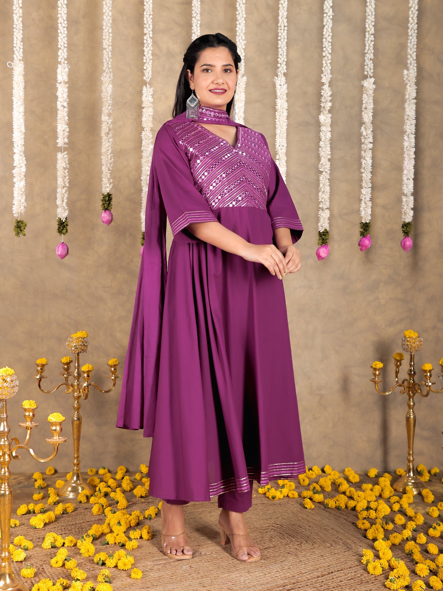 Embroidered Cotton Voile Solid Purple Dupatta
