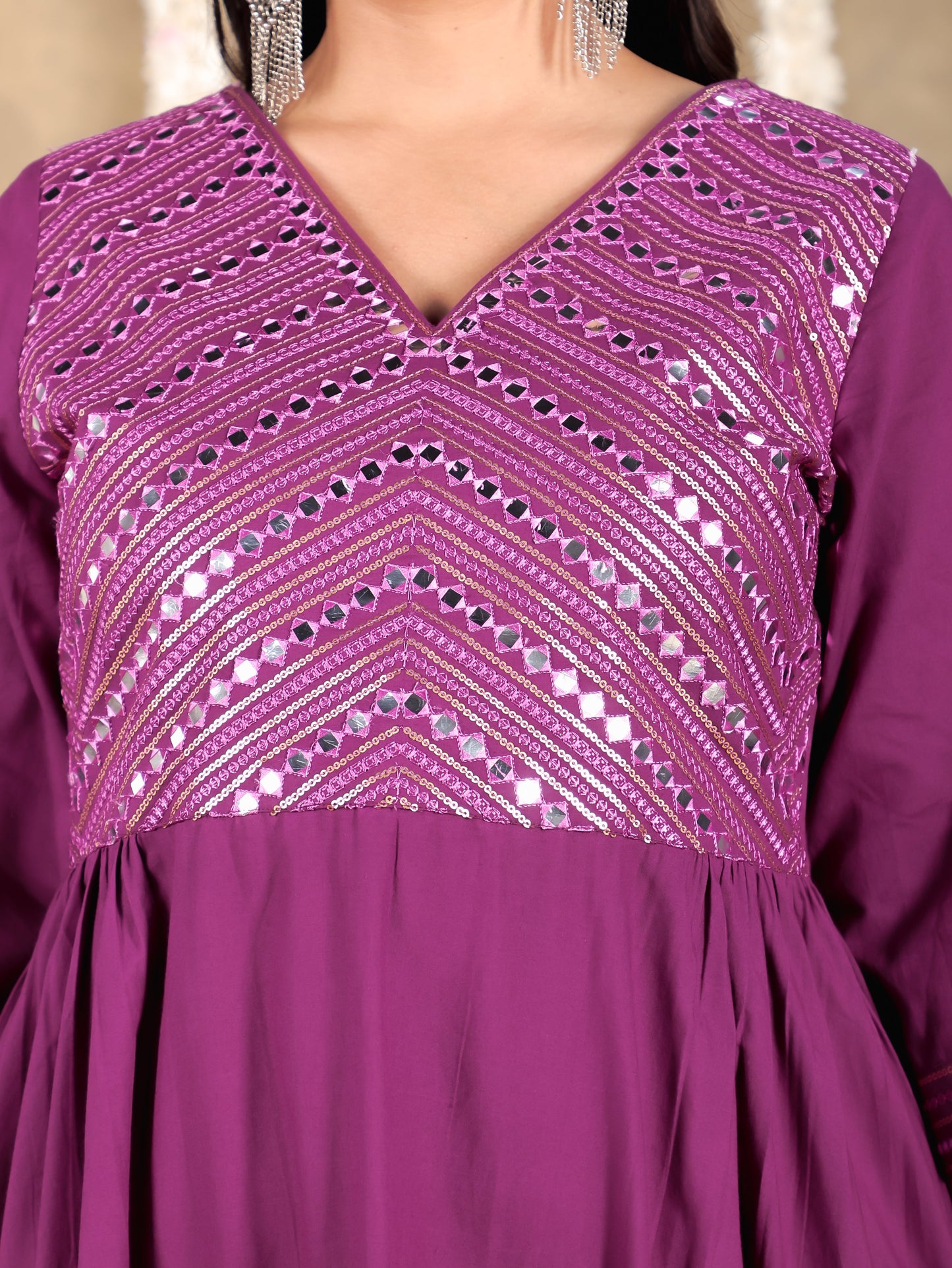 Embroidered Soft Cotton Solid Flared Purple Kurta
