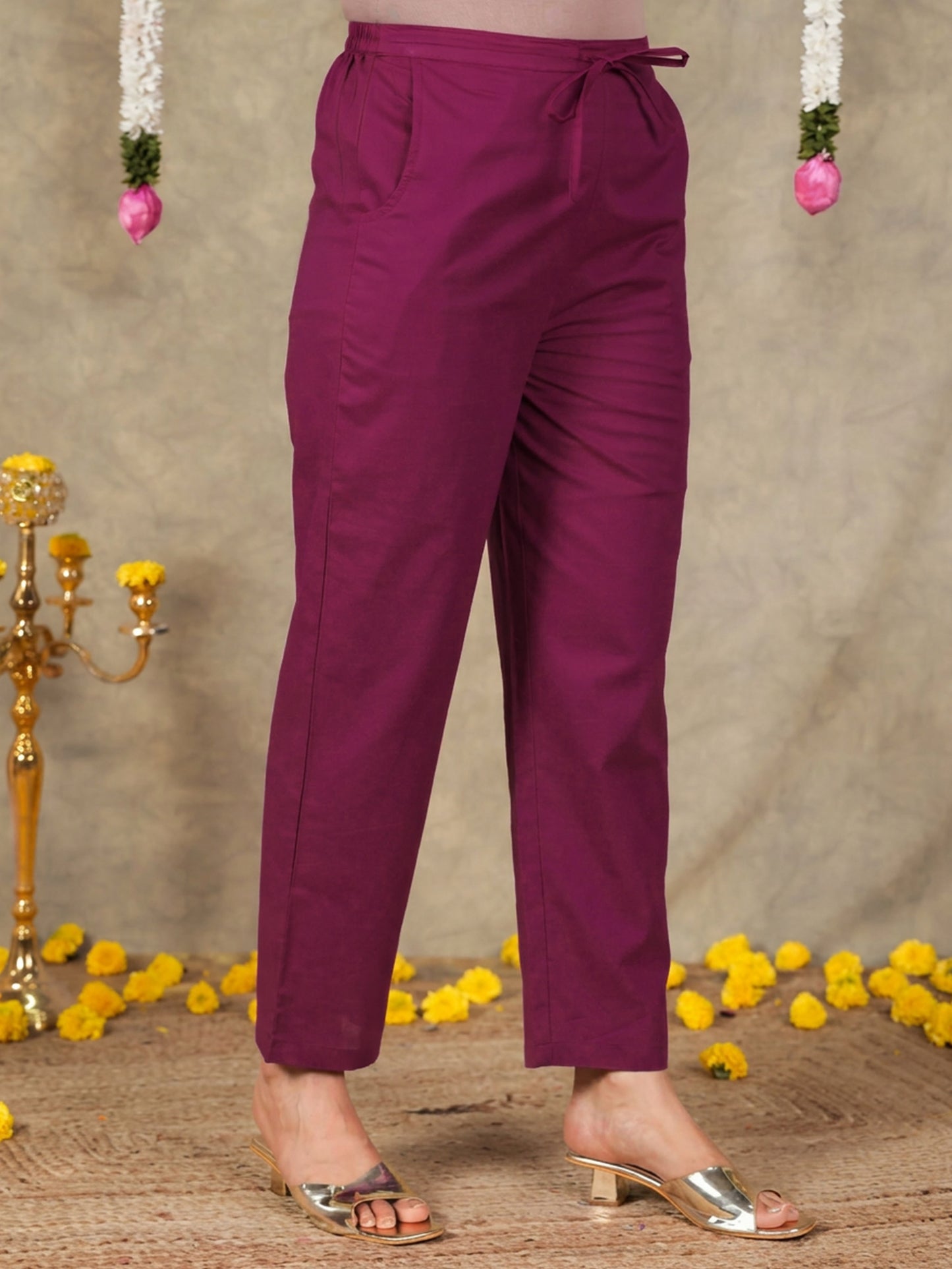 Embroidered Soft Cotton Solid Panelled Purple Kurta