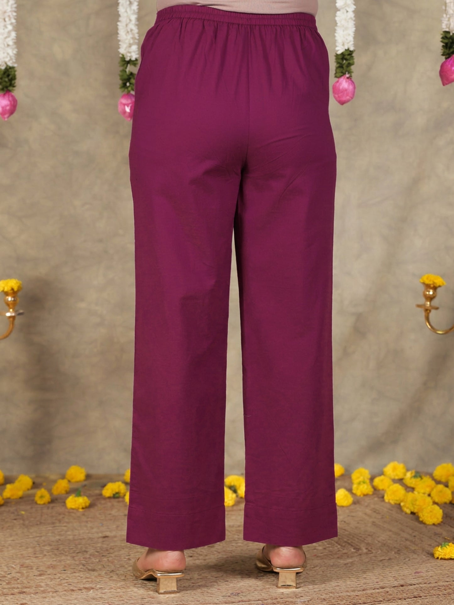 Embroidered Soft Cotton Solid Panelled Purple Kurta