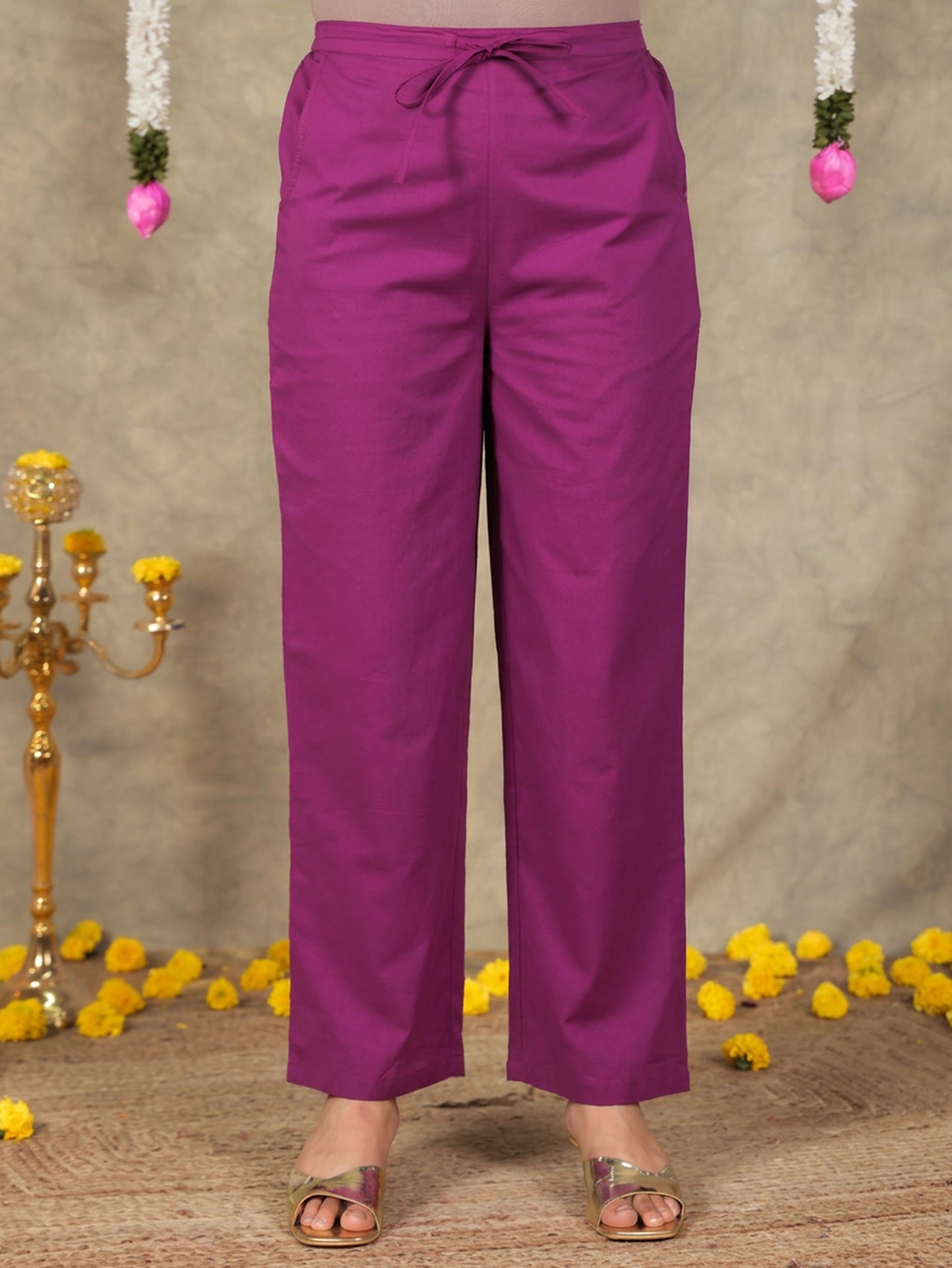 Embroidered Soft Cotton Solid Panelled Purple Kurta