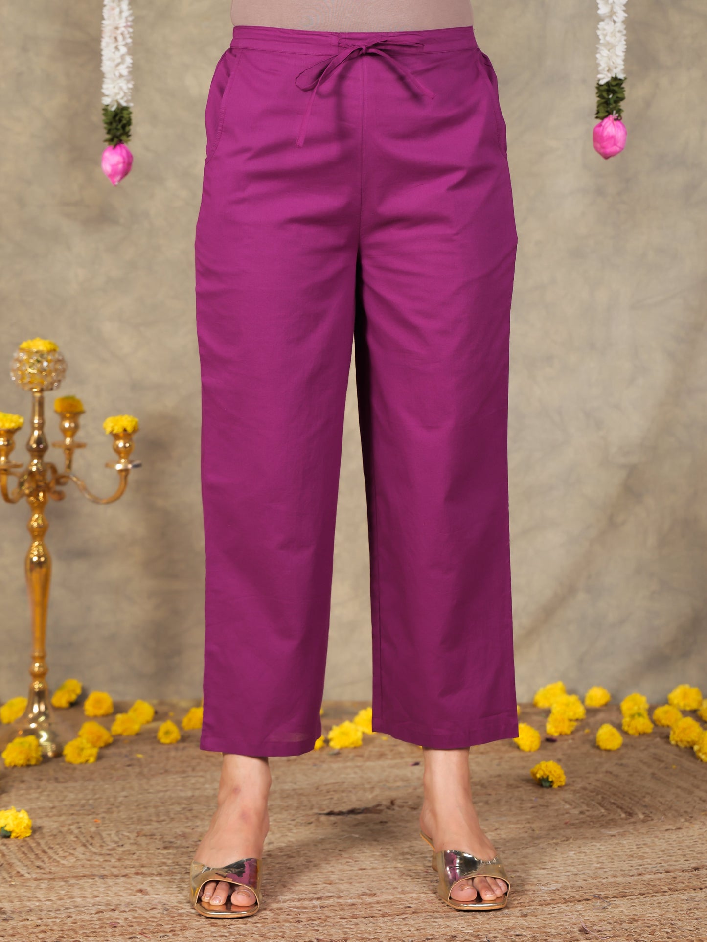 Embroidered Soft Cotton Solid Panelled Purple Kurta