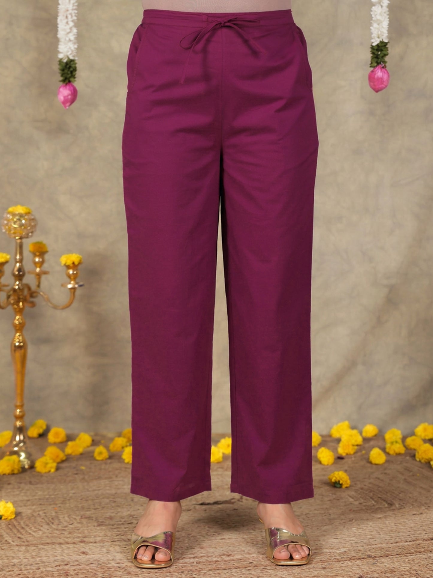 Embroidered Soft Cotton Solid Panelled Purple Kurta