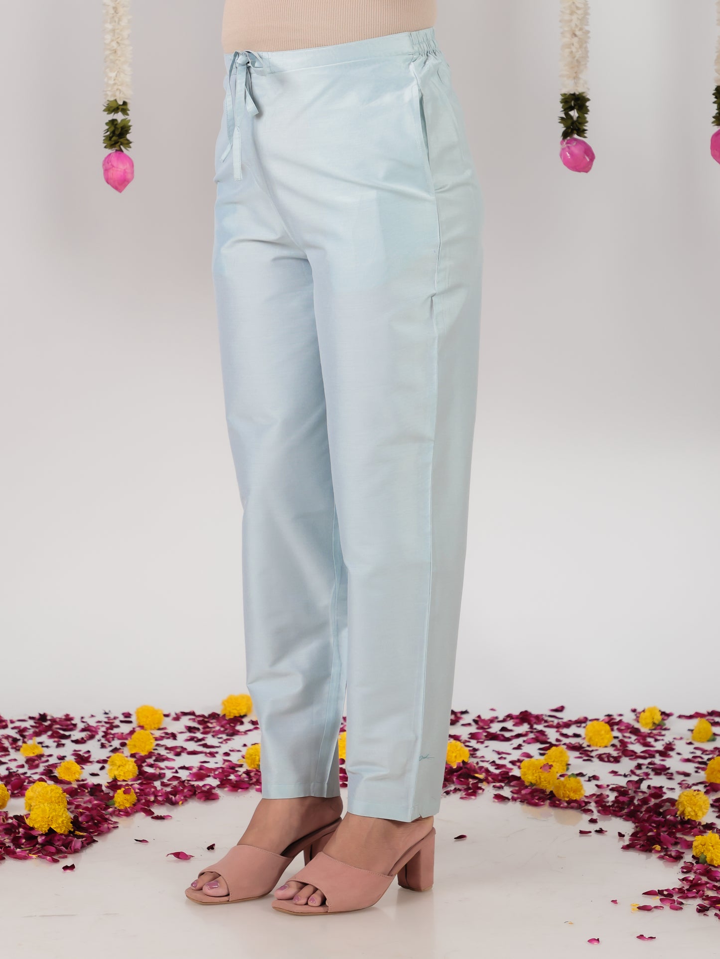 Organza Floral Blue Tapered Trousers