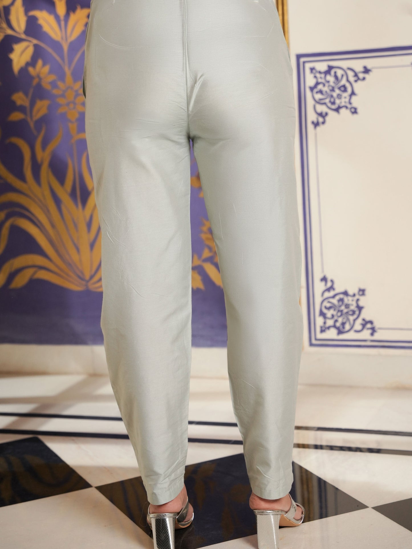 Organza Floral Blue Tapered Trousers